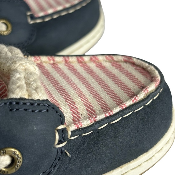 Sperry Top Siders Leather Canvas Boat Shoe Loafer Size 8M Fits Like 7.5M Navy - Picture 5 of 12